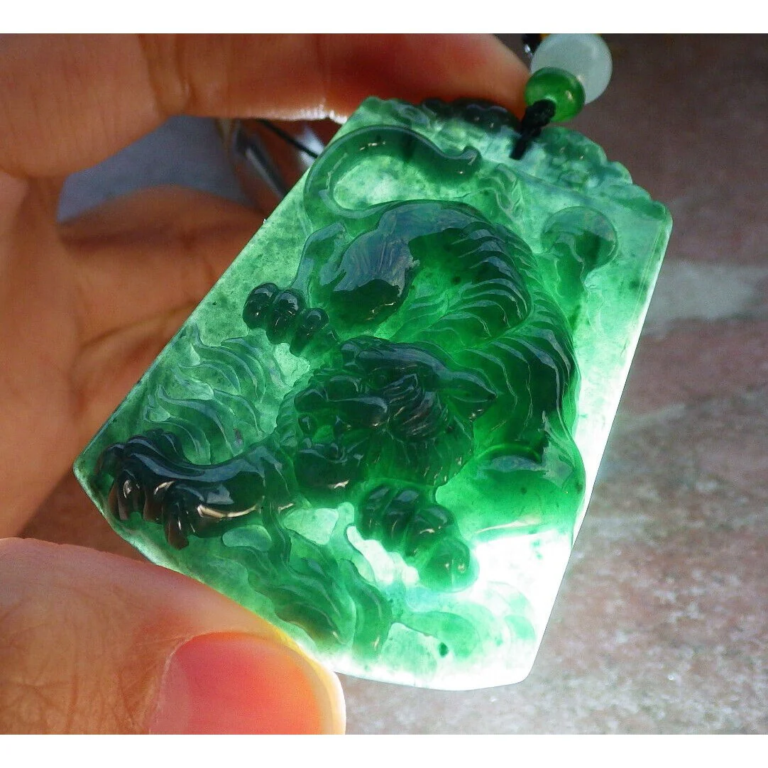 Certified Green Burma 100% Natural A Jade Jadeite Pendant Tiger Necklace - Image 6