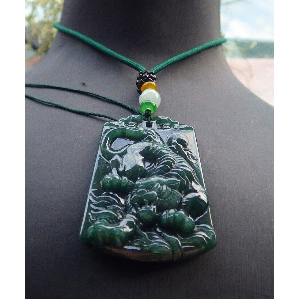 Certified Green Burma 100% Natural A Jade Jadeite Pendant Tiger Necklace - Image 7