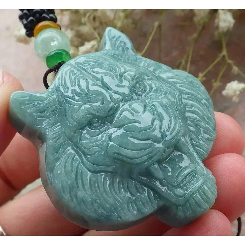 Certified Green Burma Natural 100% A Jade Jadeite Pendant Tiger Head - Image 4