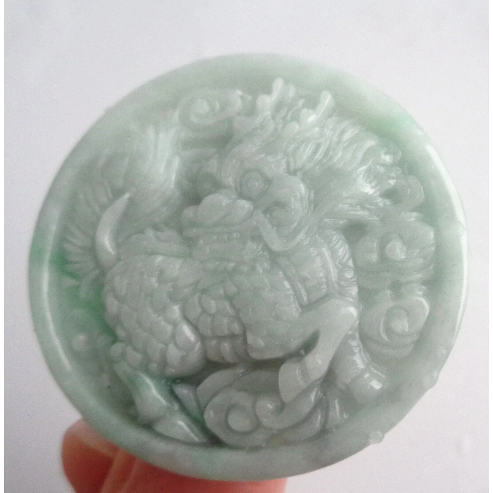 Certified Green Burma Natural A Jade Jadeite Carved Kylin Ruyi Pendant - Image 2