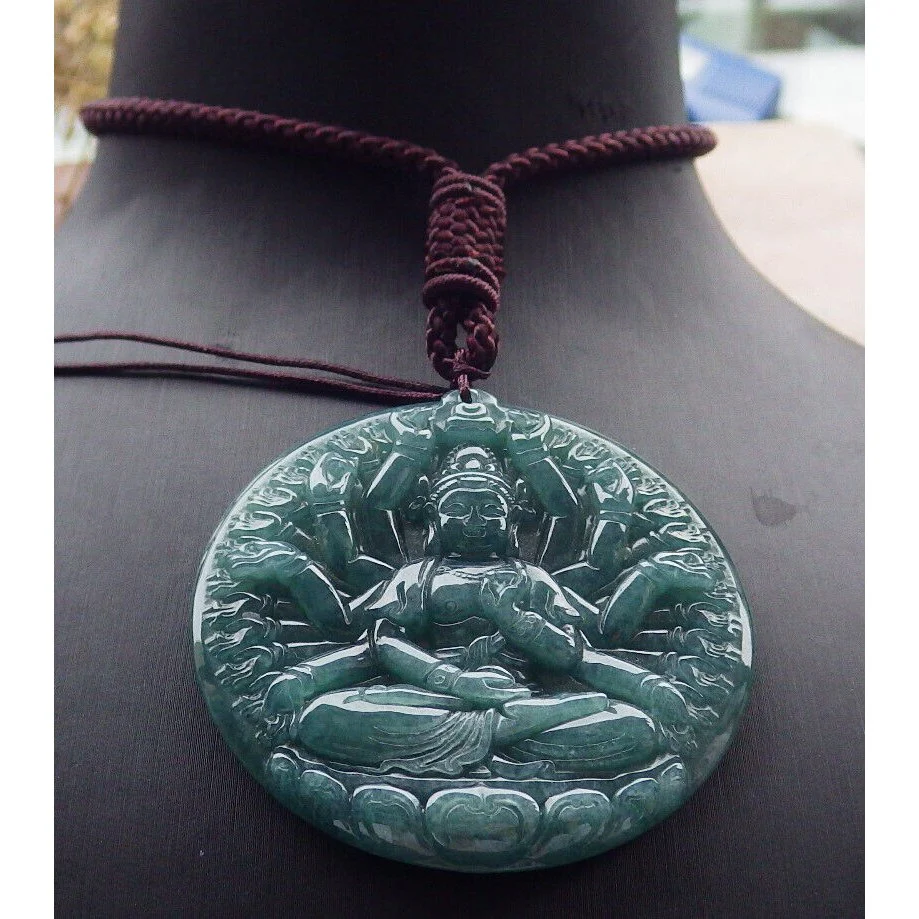 Certified Green Burma Natural A Jade Jadeite Pendant 1000 Hand Guanyin - Image 2
