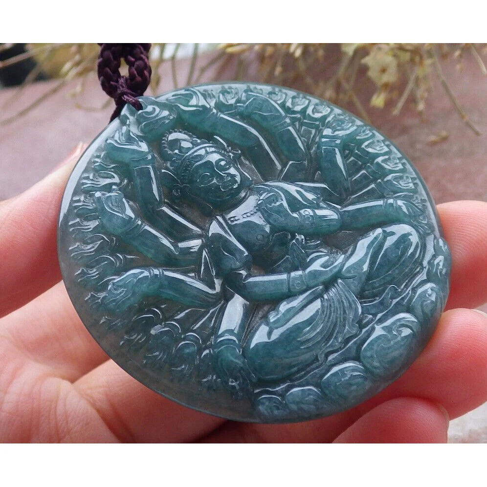 Certified Green Burma Natural A Jade Jadeite Pendant 1000 Hand Guanyin - Image 3