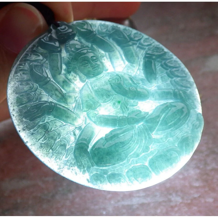 Certified Green Burma Natural A Jade Jadeite Pendant 1000 Hand Guanyin - Image 4