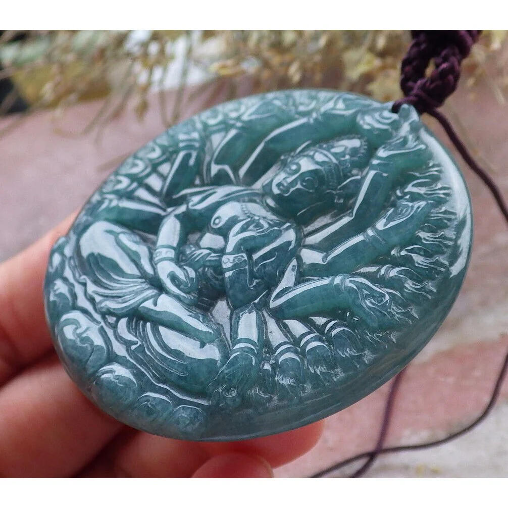 Certified Green Burma Natural A Jade Jadeite Pendant 1000 Hand Guanyin - Image 5