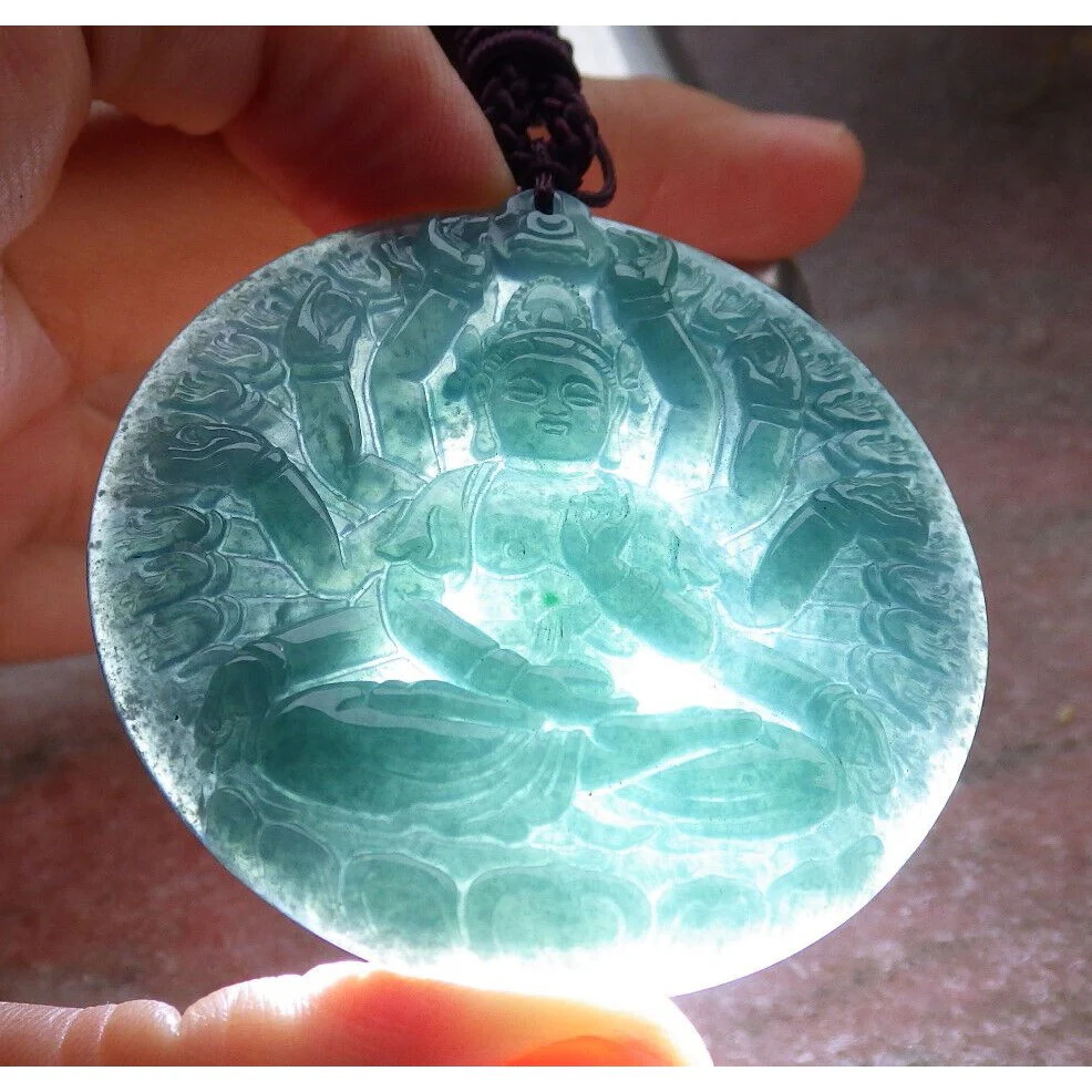 Certified Green Burma Natural A Jade Jadeite Pendant 1000 Hand Guanyin - Image 6