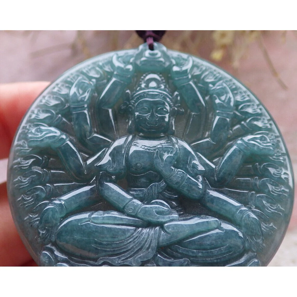Certified Green Burma Natural A Jade Jadeite Pendant 1000 Hand Guanyin - Image 7