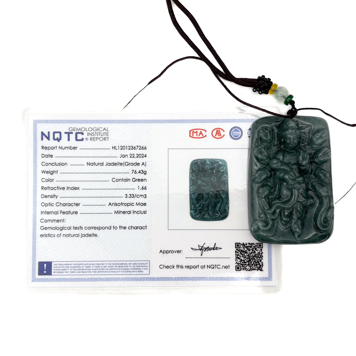 Certified Green Burma Natural A Jade Jadeite Pendant 1000 Hand Guanyin Necklace - Image 14