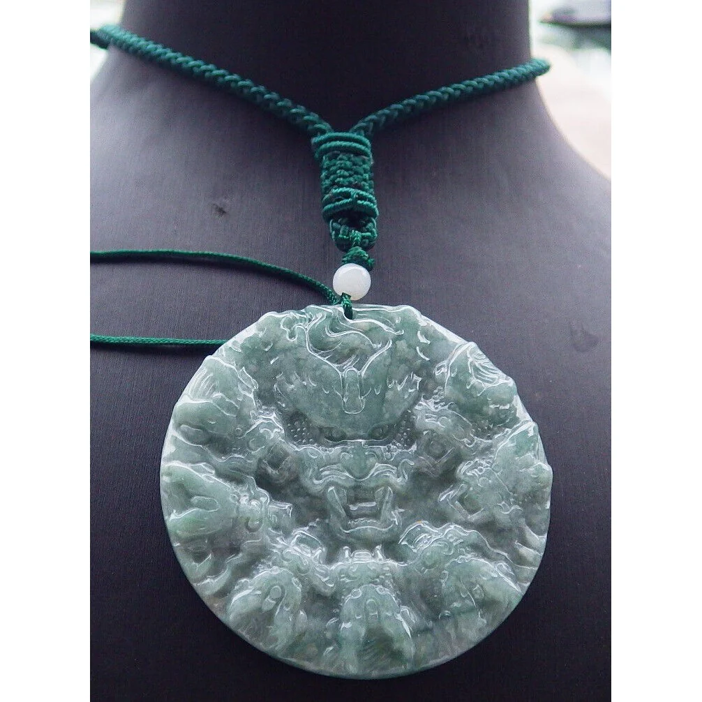 Certified Green Burma Natural A Jade Jadeite Pendant 8 Dragon Circle Necklace - Image 2