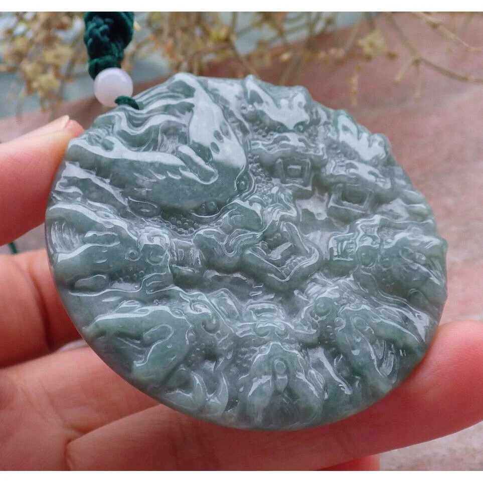 Certified Green Burma Natural A Jade Jadeite Pendant 8 Dragon Circle Necklace - Image 3