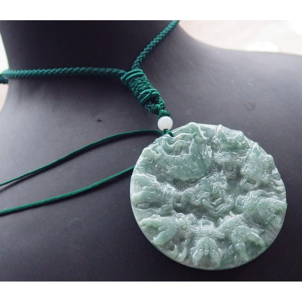 Certified Green Burma Natural A Jade Jadeite Pendant 8 Dragon Circle Necklace - Image 4