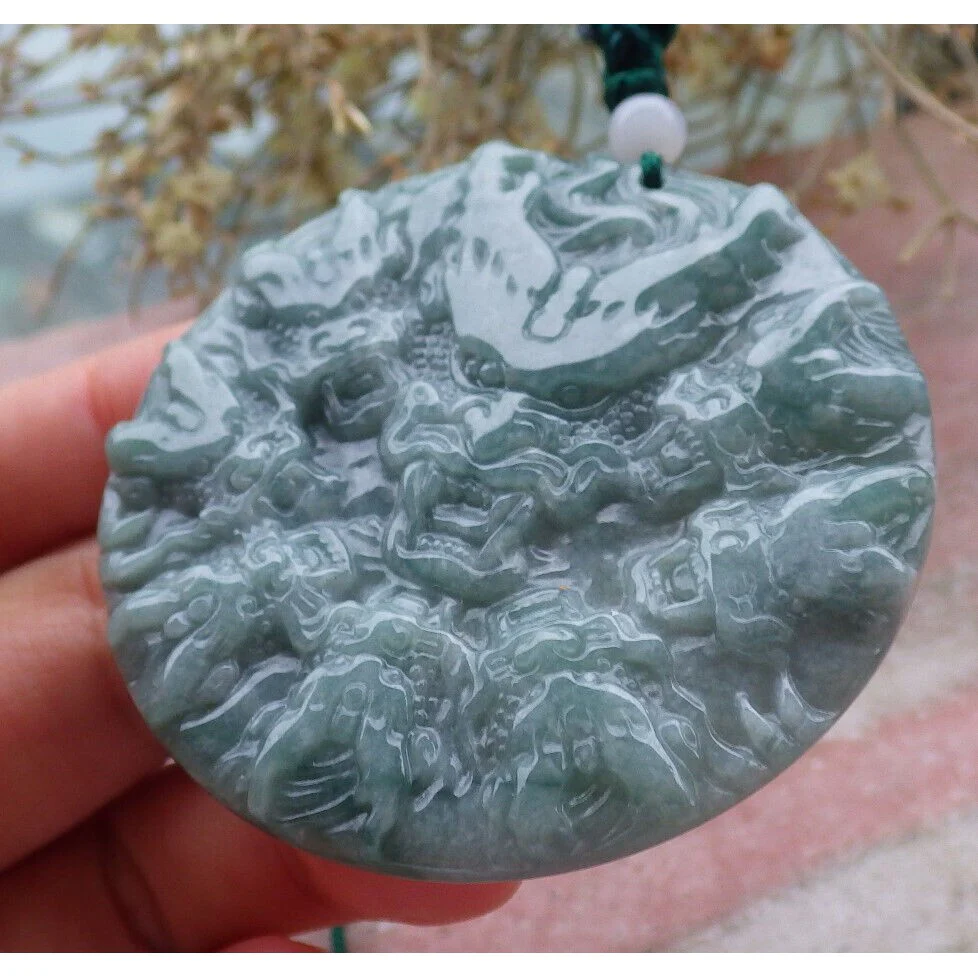 Certified Green Burma Natural A Jade Jadeite Pendant 8 Dragon Circle Necklace - Image 6