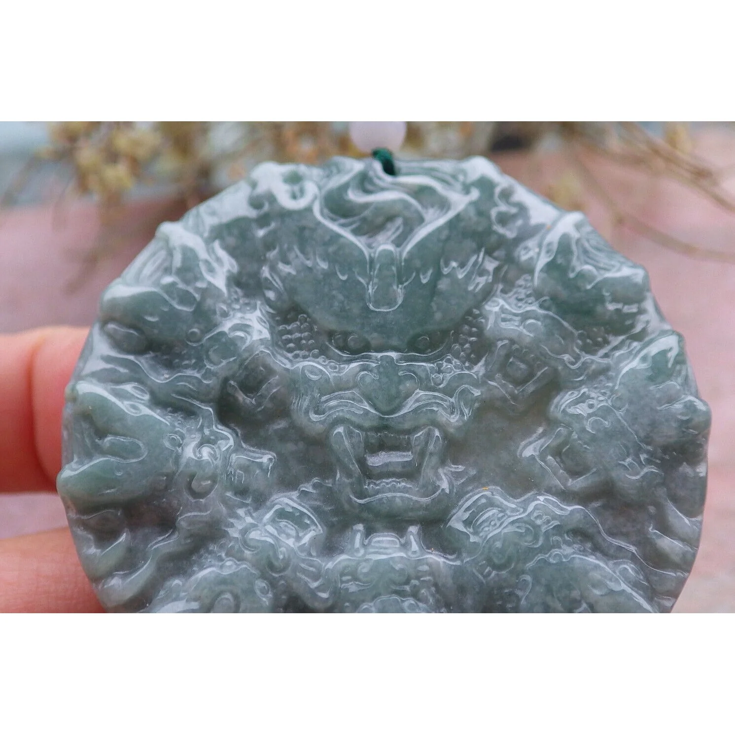 Certified Green Burma Natural A Jade Jadeite Pendant 8 Dragon Circle Necklace - Image 7