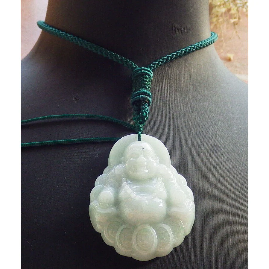 Certified Green Burma Natural A Jade Jadeite Pendant Buddha God Coin Necklace - Image 2