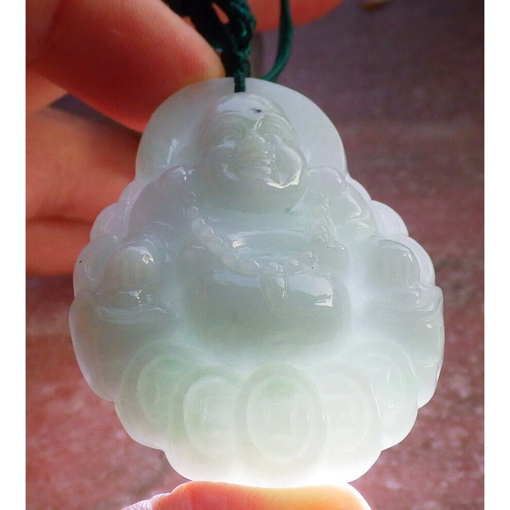 Certified Green Burma Natural A Jade Jadeite Pendant Buddha God Coin Necklace - Image 3