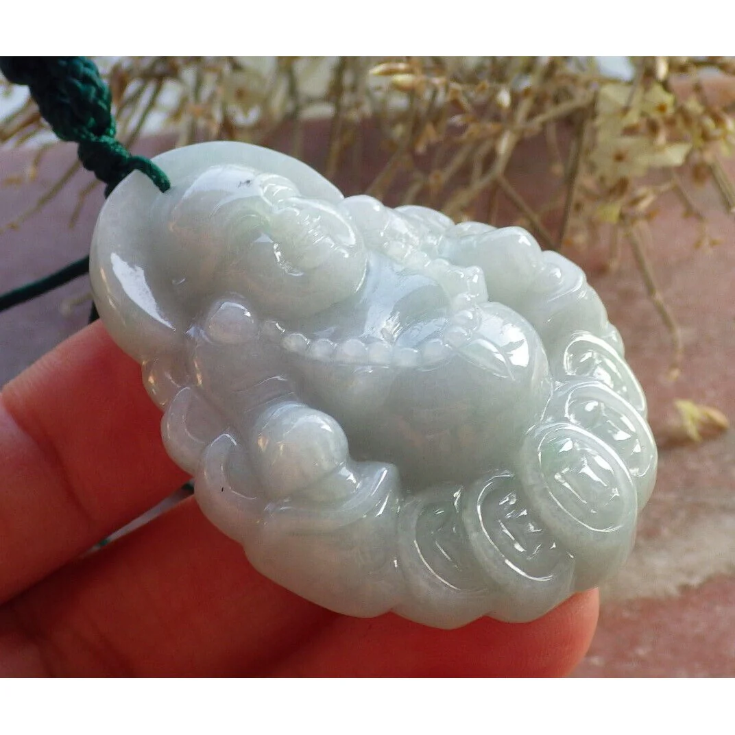 Certified Green Burma Natural A Jade Jadeite Pendant Buddha God Coin Necklace - Image 4