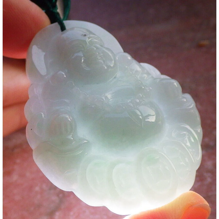 Certified Green Burma Natural A Jade Jadeite Pendant Buddha God Coin Necklace - Image 5