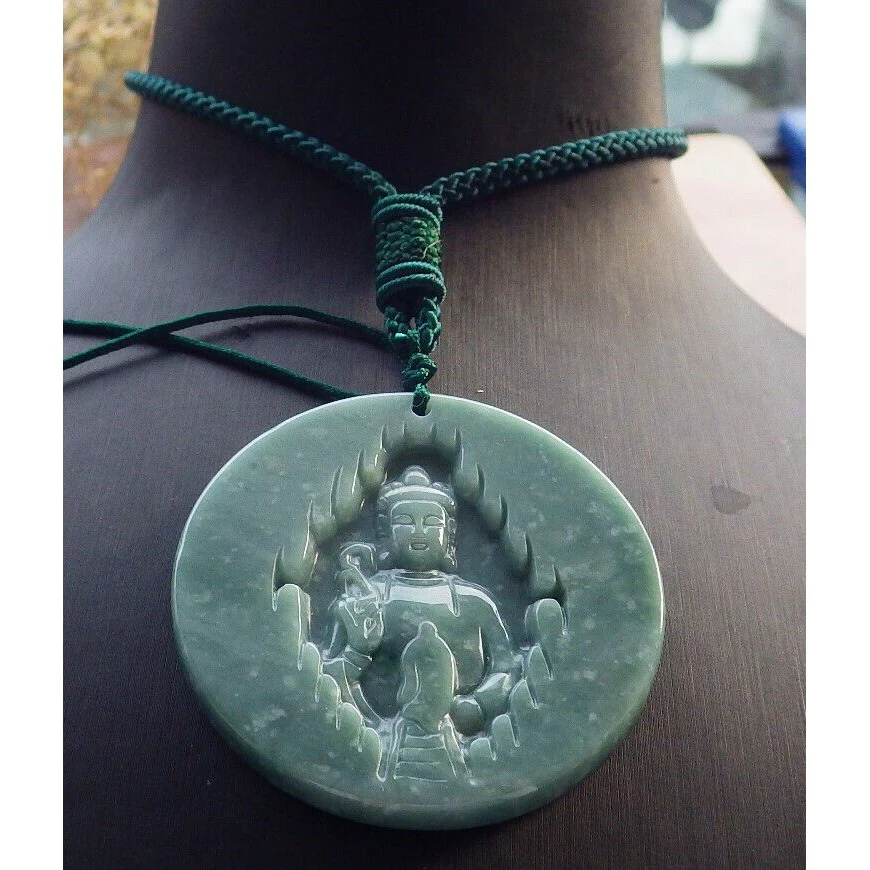 Certified Green Burma Natural A Jade Jadeite Pendant Buddha Guanyin Necklace - Image 2
