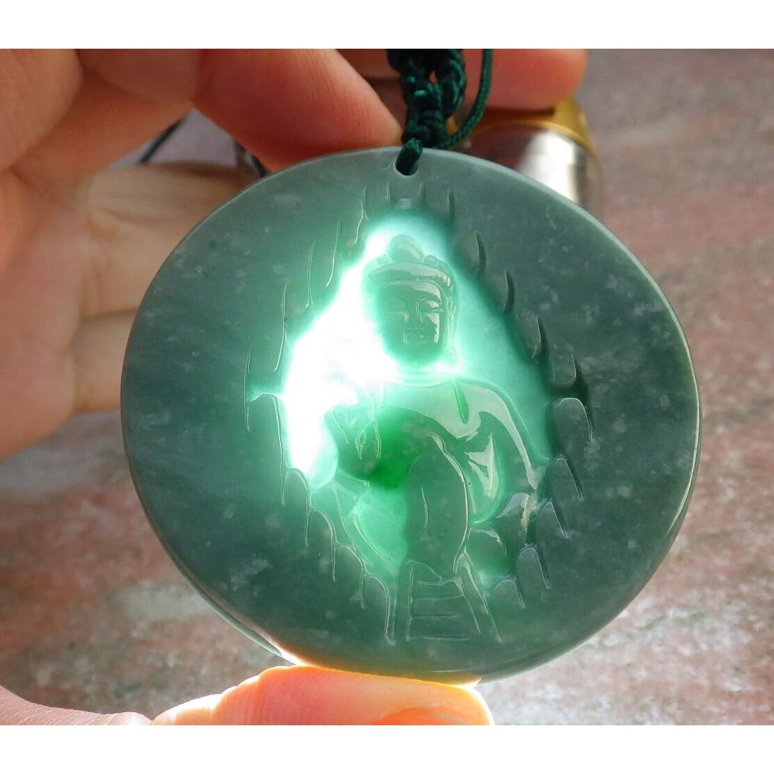 Certified Green Burma Natural A Jade Jadeite Pendant Buddha Guanyin Necklace - Image 3
