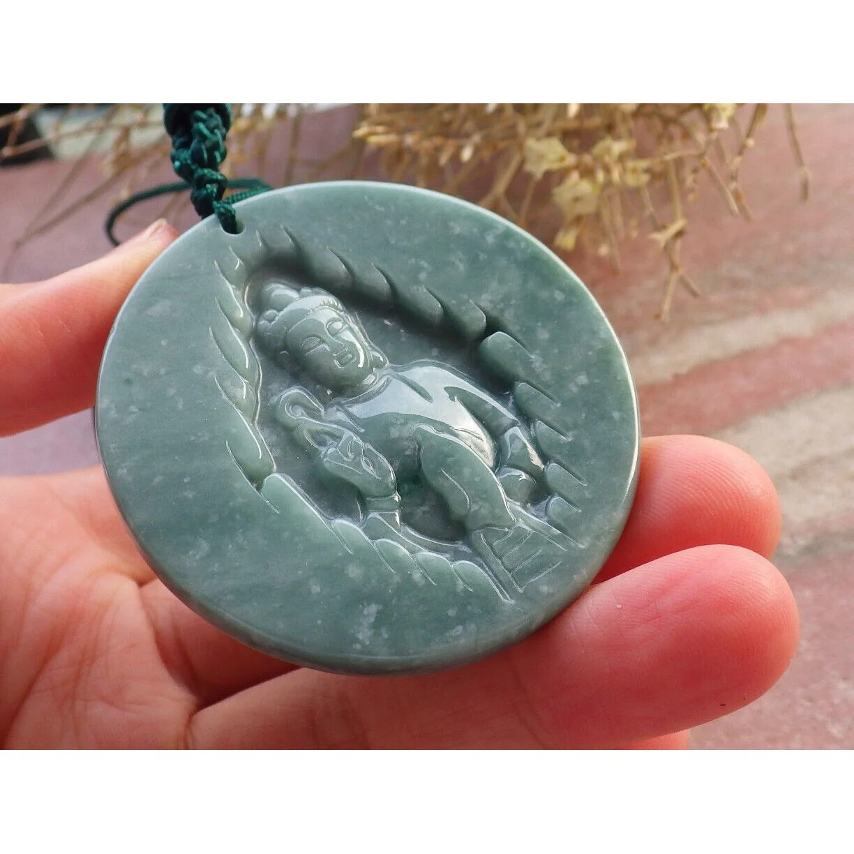 Certified Green Burma Natural A Jade Jadeite Pendant Buddha Guanyin Necklace - Image 4
