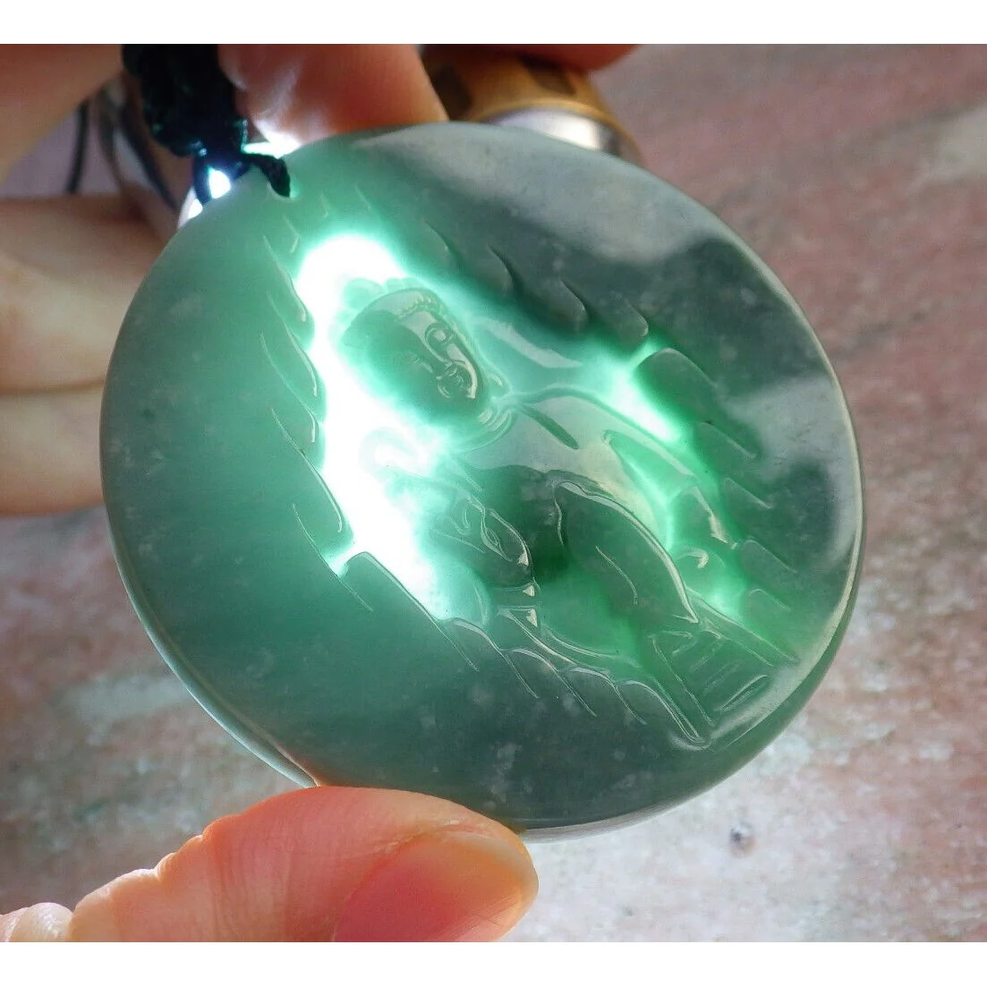 Certified Green Burma Natural A Jade Jadeite Pendant Buddha Guanyin Necklace - Image 5