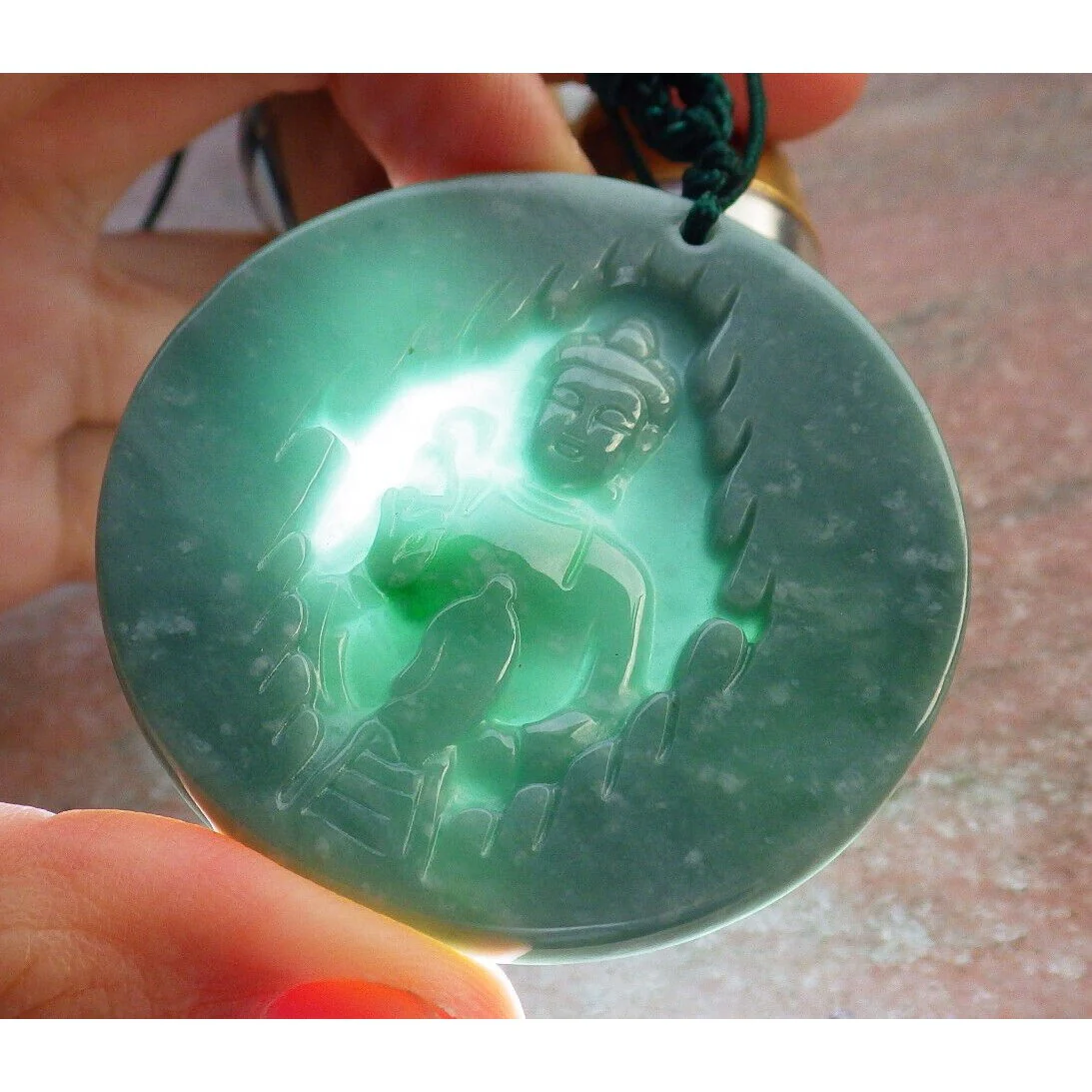 Certified Green Burma Natural A Jade Jadeite Pendant Buddha Guanyin Necklace - Image 6