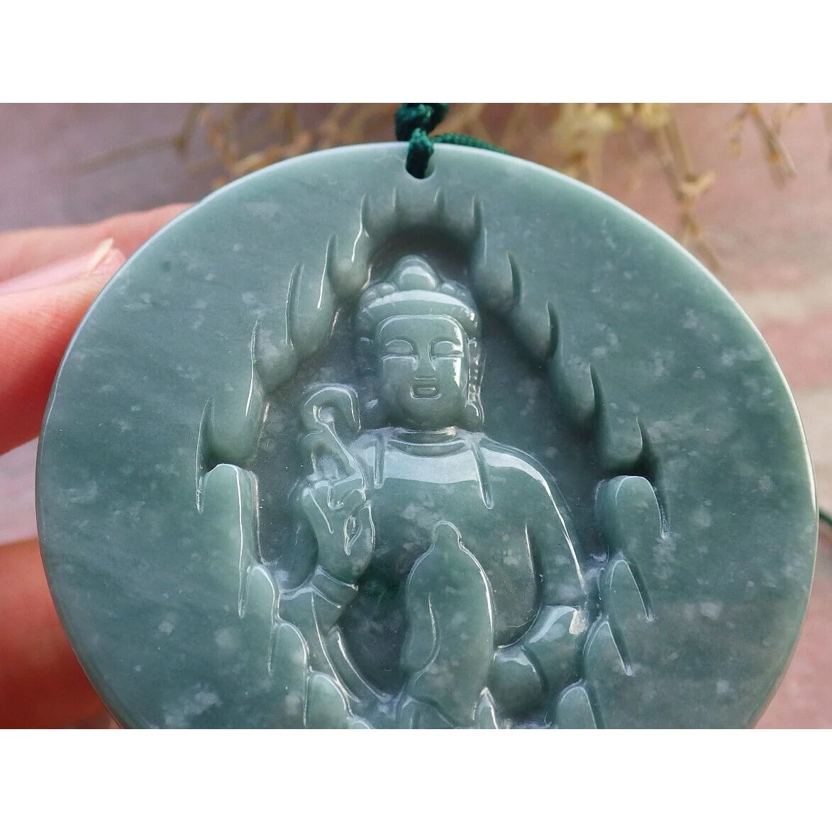 Certified Green Burma Natural A Jade Jadeite Pendant Buddha Guanyin Necklace - Image 7