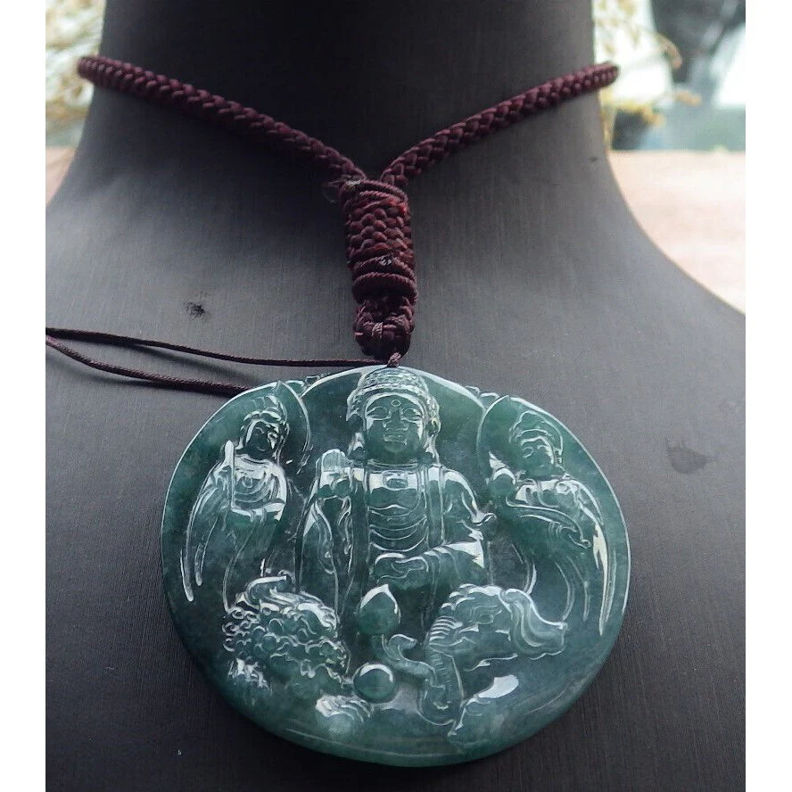 Certified Green Burma Natural A Jade Jadeite Pendant Buddha Guanyin Necklace - Image 2