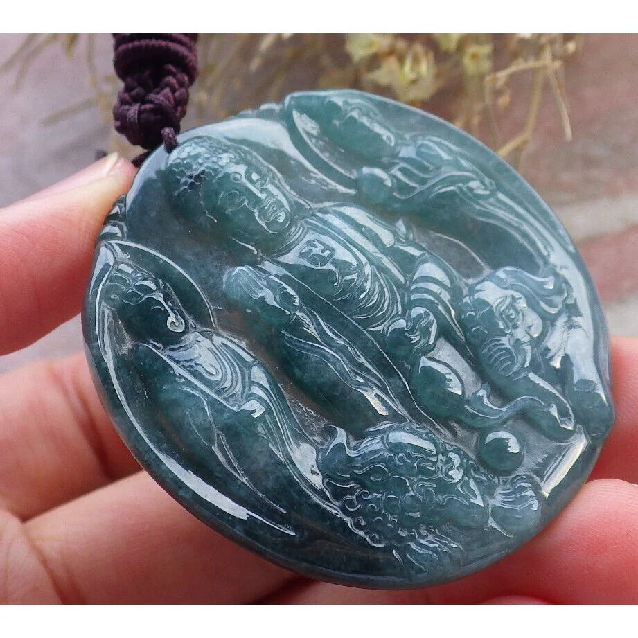 Certified Green Burma Natural A Jade Jadeite Pendant Buddha Guanyin Necklace - Image 3