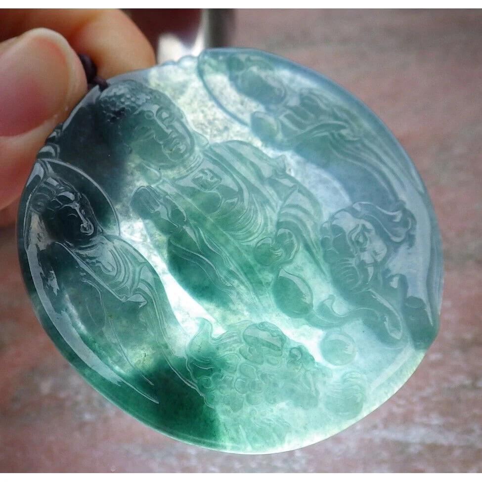 Certified Green Burma Natural A Jade Jadeite Pendant Buddha Guanyin Necklace - Image 4