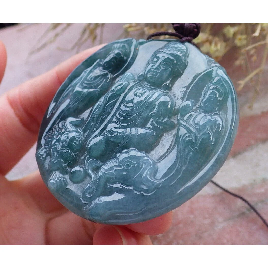 Certified Green Burma Natural A Jade Jadeite Pendant Buddha Guanyin Necklace - Image 5