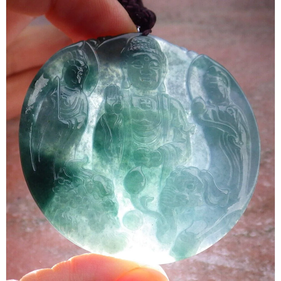 Certified Green Burma Natural A Jade Jadeite Pendant Buddha Guanyin Necklace - Image 6