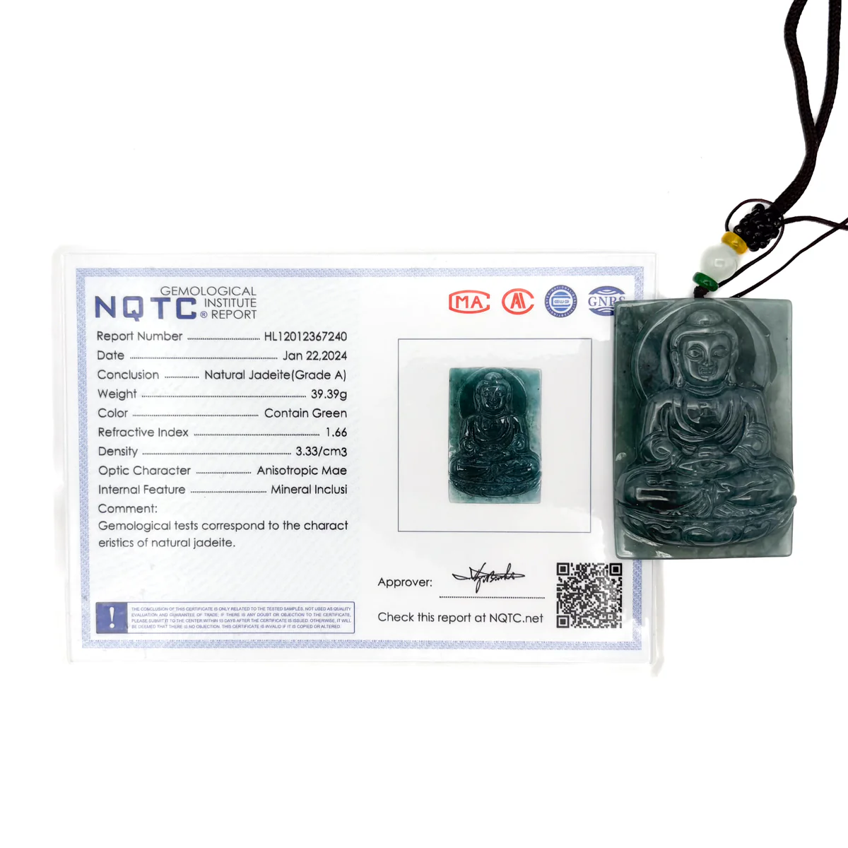 Certified Green Burma Natural A Jade Jadeite Pendant Buddha Guanyin Necklace - Image 16