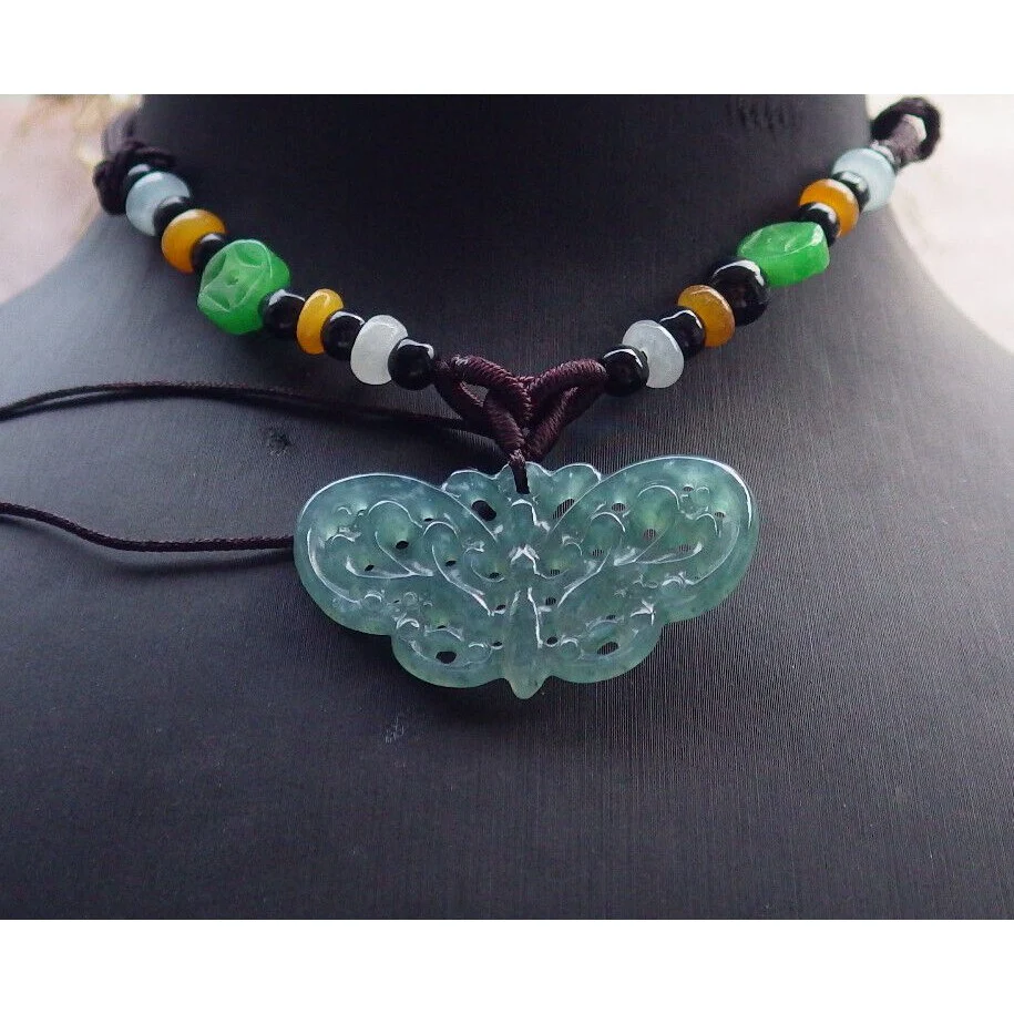 Certified Green Burma Natural A Jade Jadeite Pendant Butterfly Necklace - Image 6