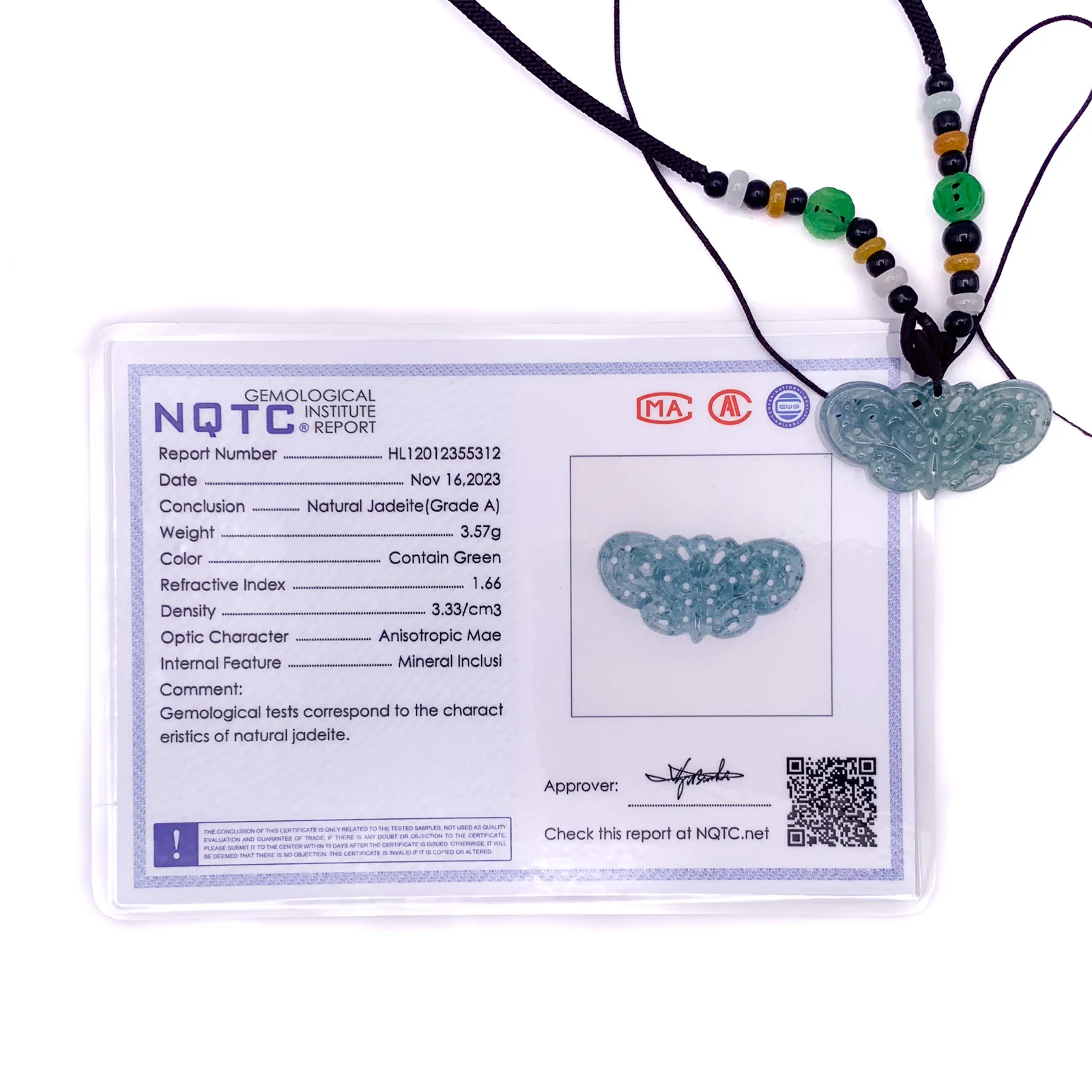 Certified Green Burma Natural A Jade Jadeite Pendant Butterfly Necklace - Image 8
