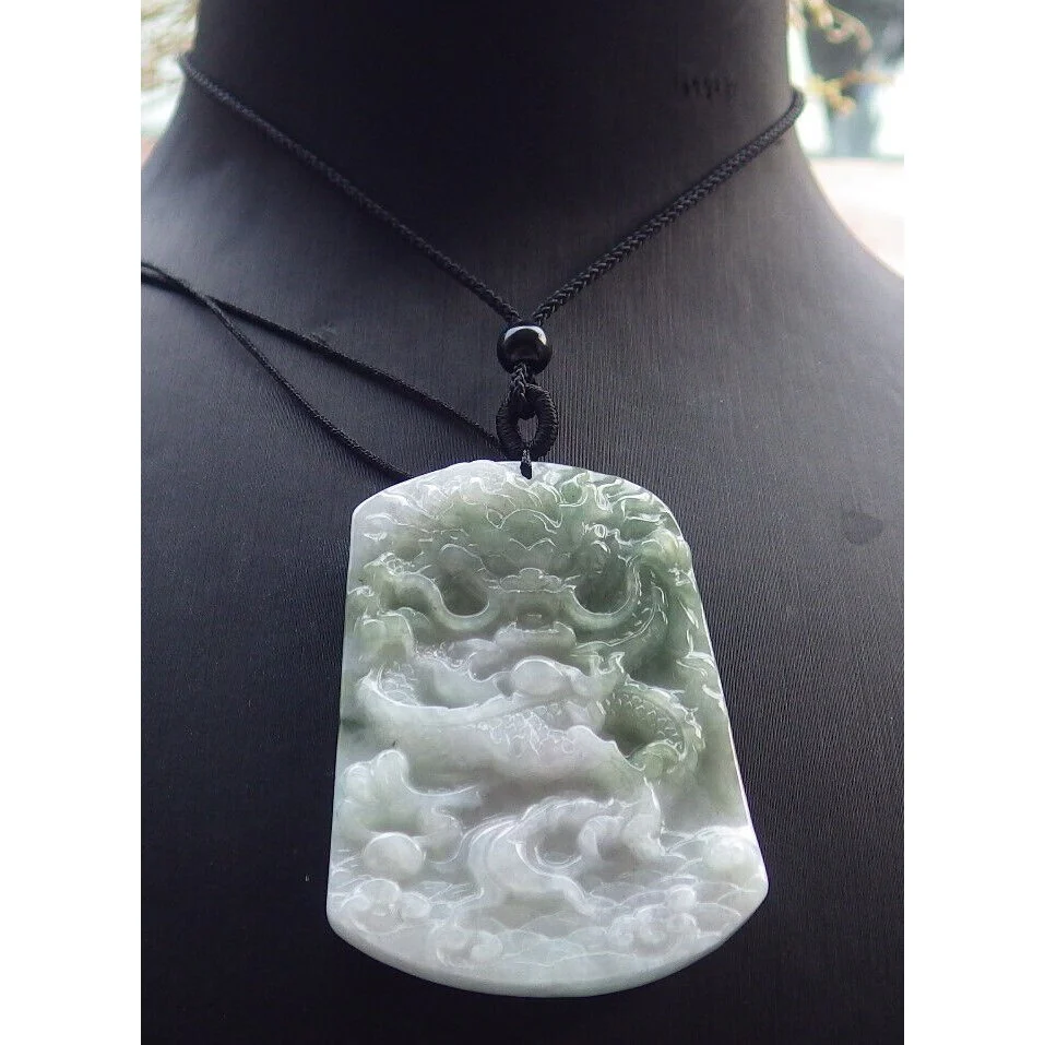 Certified Green Burma Natural A Jade Jadeite Pendant Dragon Necklace - Image 2