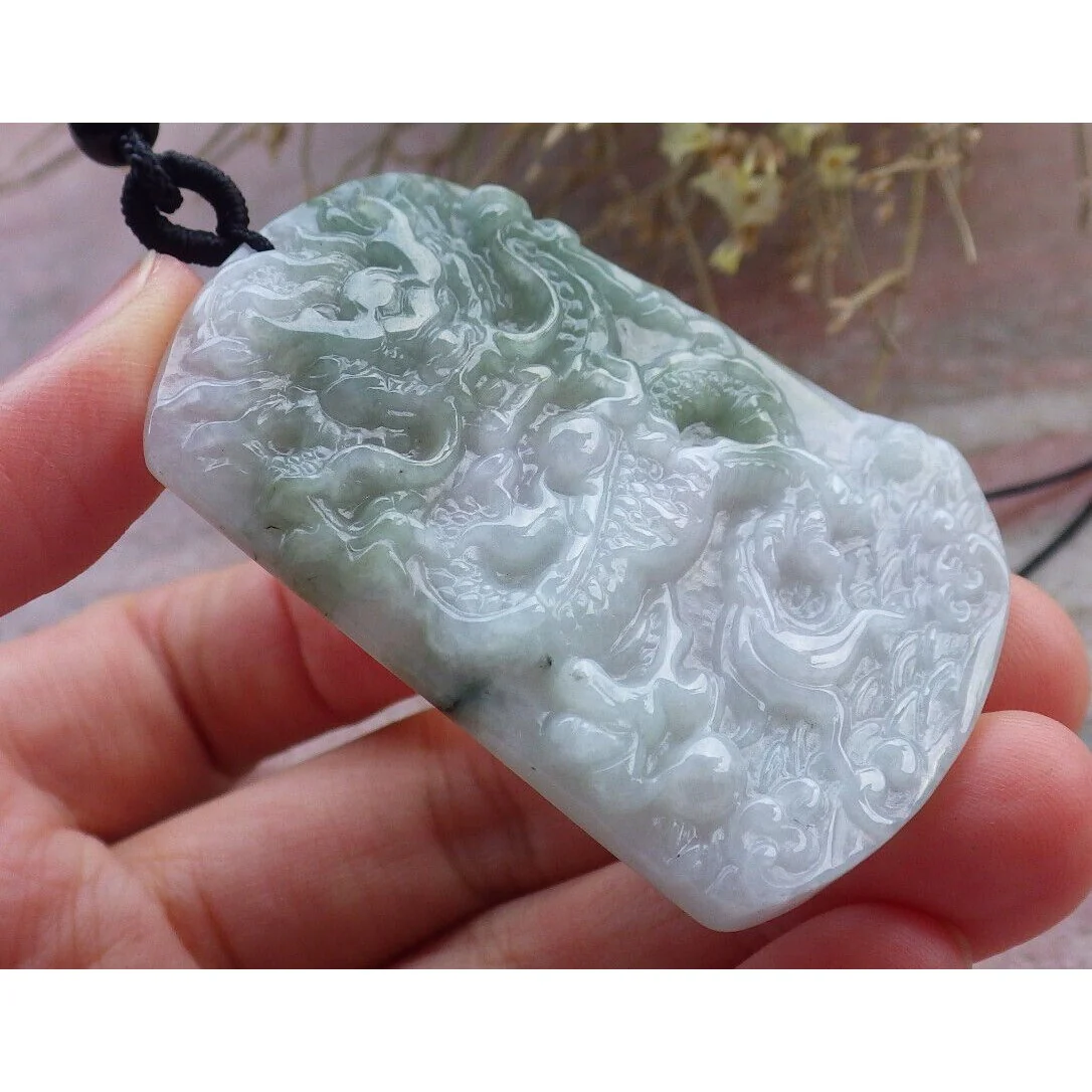 Certified Green Burma Natural A Jade Jadeite Pendant Dragon Necklace - Image 3