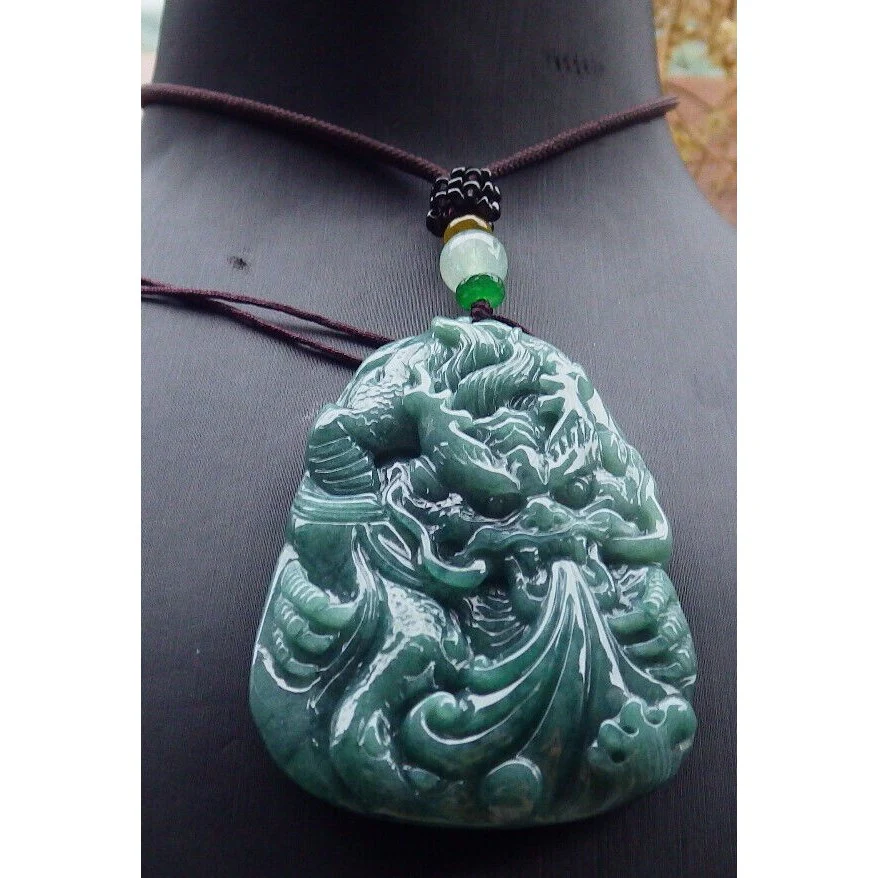 Certified Green Burma Natural A Jade Jadeite Pendant Dragon - Image 2