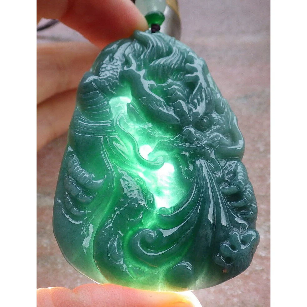 Certified Green Burma Natural A Jade Jadeite Pendant Dragon - Image 3