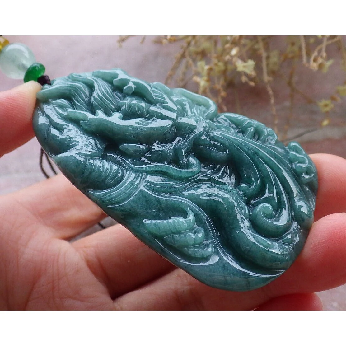Certified Green Burma Natural A Jade Jadeite Pendant Dragon - Image 4