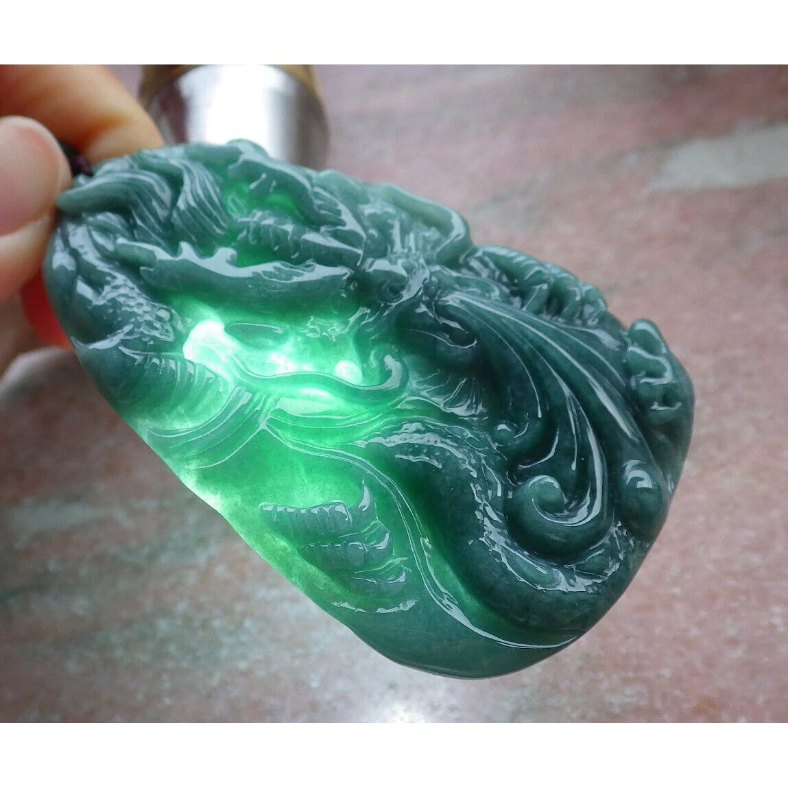 Certified Green Burma Natural A Jade Jadeite Pendant Dragon - Image 5