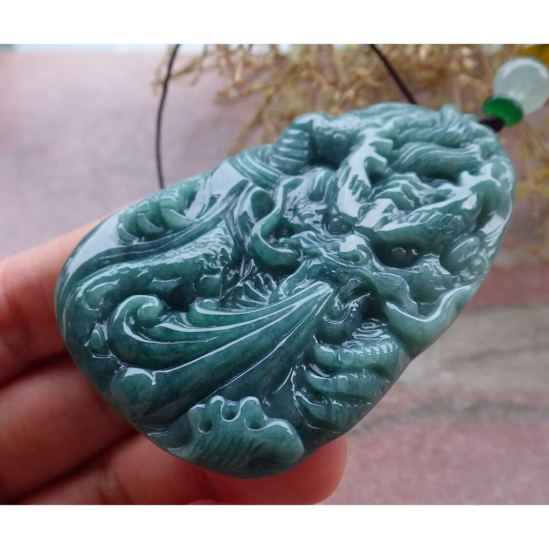 Certified Green Burma Natural A Jade Jadeite Pendant Dragon - Image 6