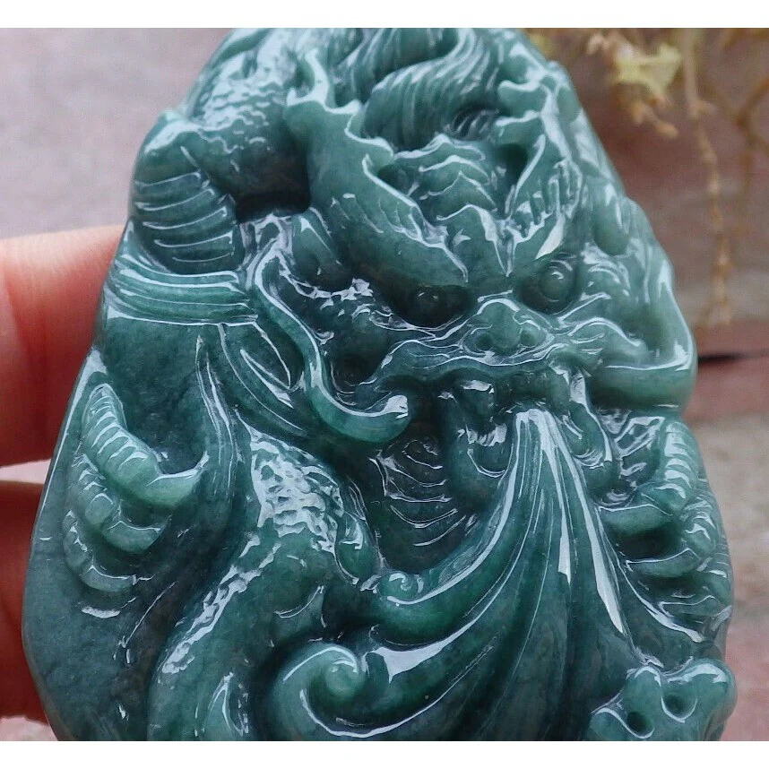 Certified Green Burma Natural A Jade Jadeite Pendant Dragon - Image 7