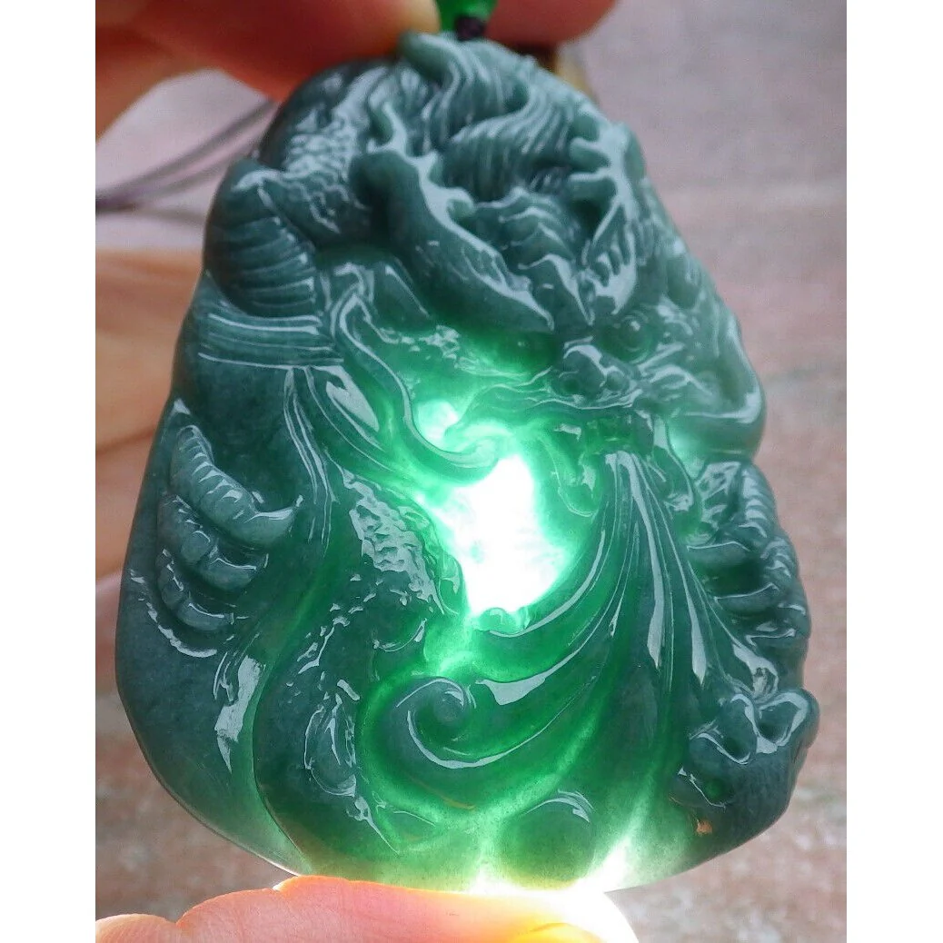 Certified Green Burma Natural A Jade Jadeite Pendant Dragon - Image 8