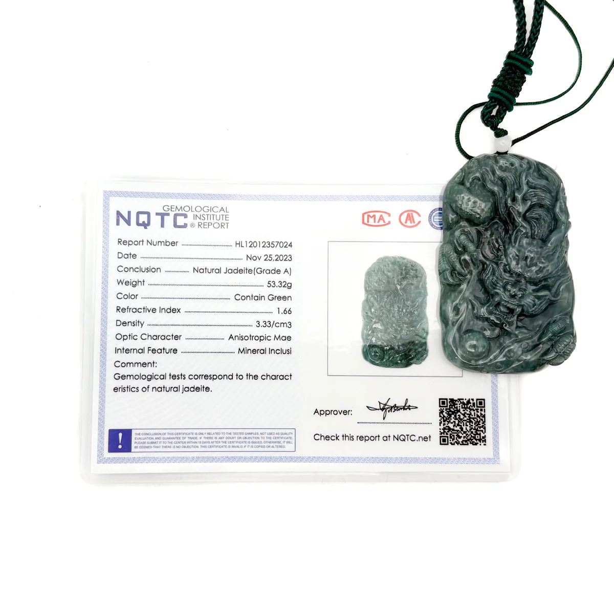 Certified Green Burma Natural A Jade Jadeite Pendant Dragon Necklace - Image 10