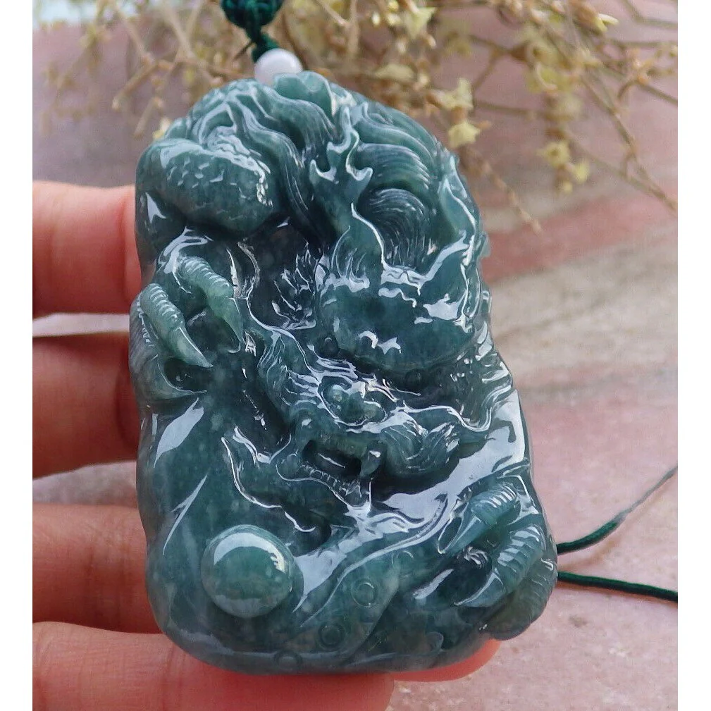 Certified Green Burma Natural A Jade Jadeite Pendant Dragon Necklace - Image 11