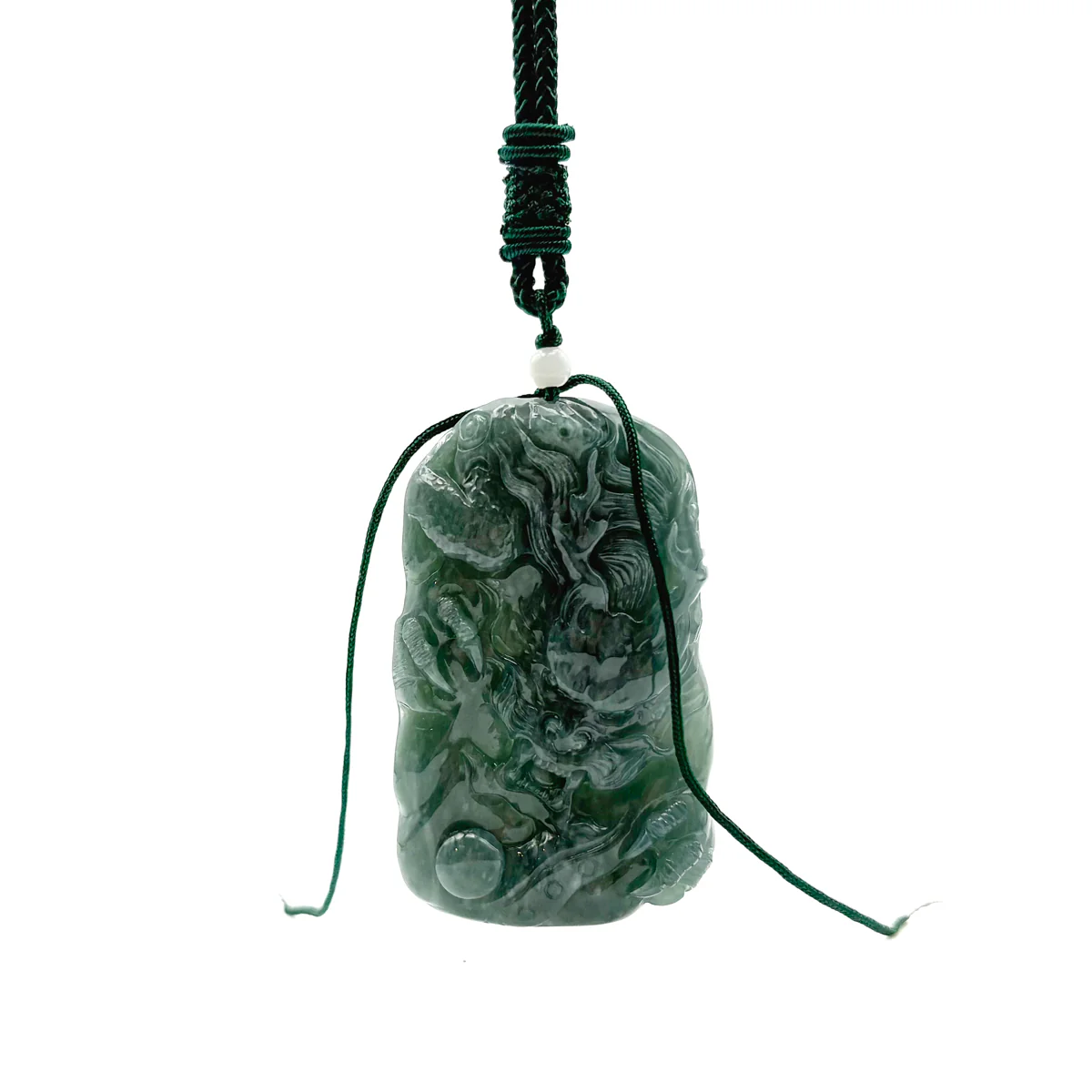 Certified Green Burma Natural A Jade Jadeite Pendant Dragon Necklace - Image 2