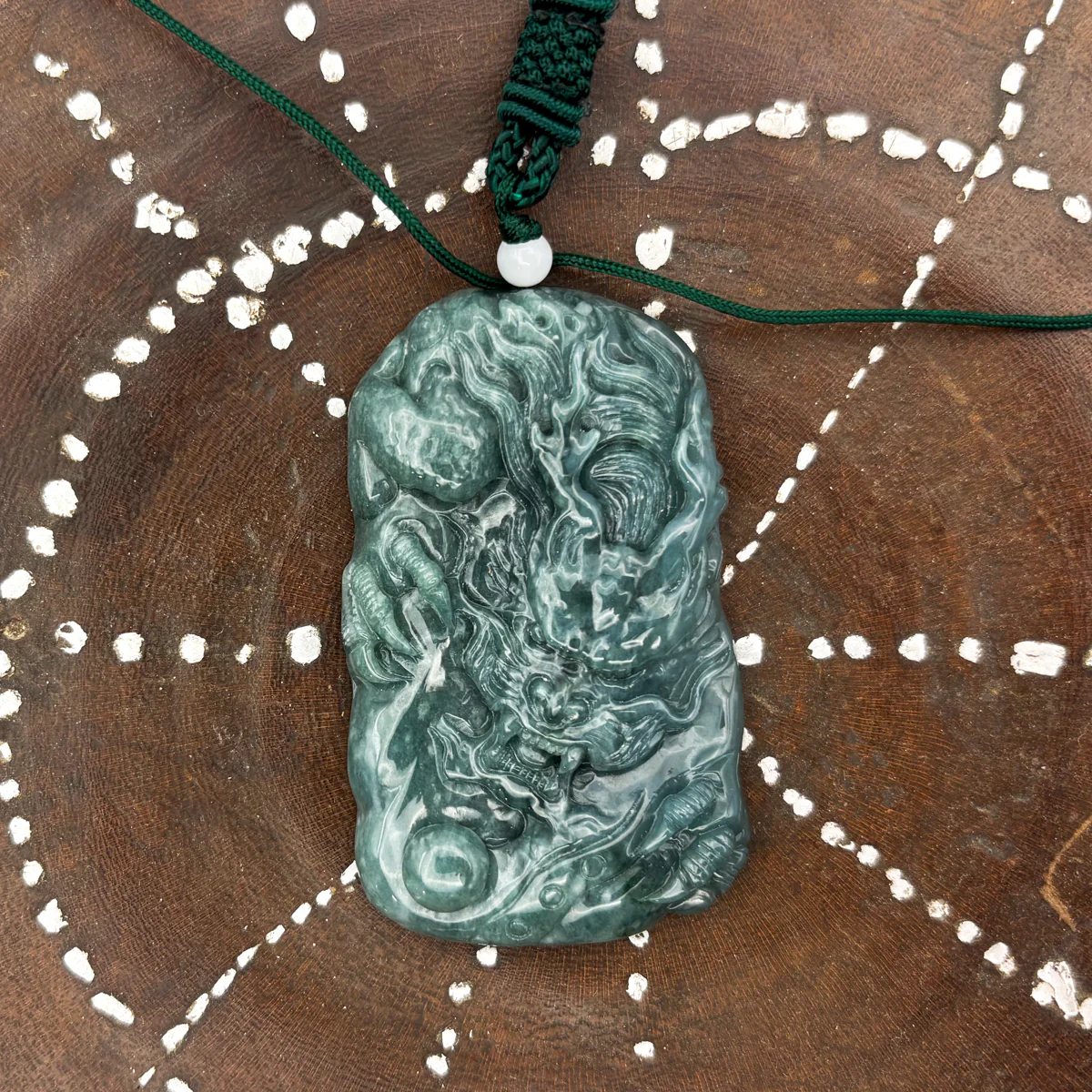 Certified Green Burma Natural A Jade Jadeite Pendant Dragon Necklace - Image 3