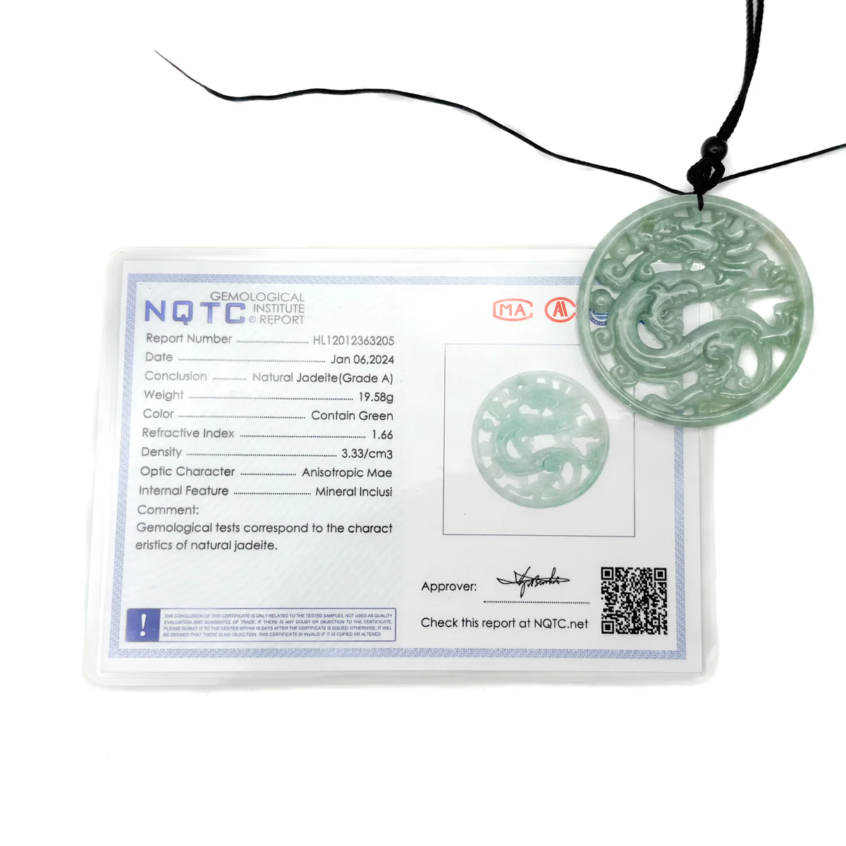 Certified Green Burma Natural A Jade Jadeite Pendant Dragon Circle - Image 14