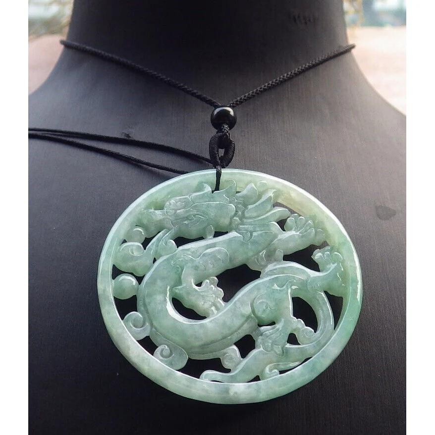 Certified Green Burma Natural A Jade Jadeite Pendant Dragon Circle - Image 15