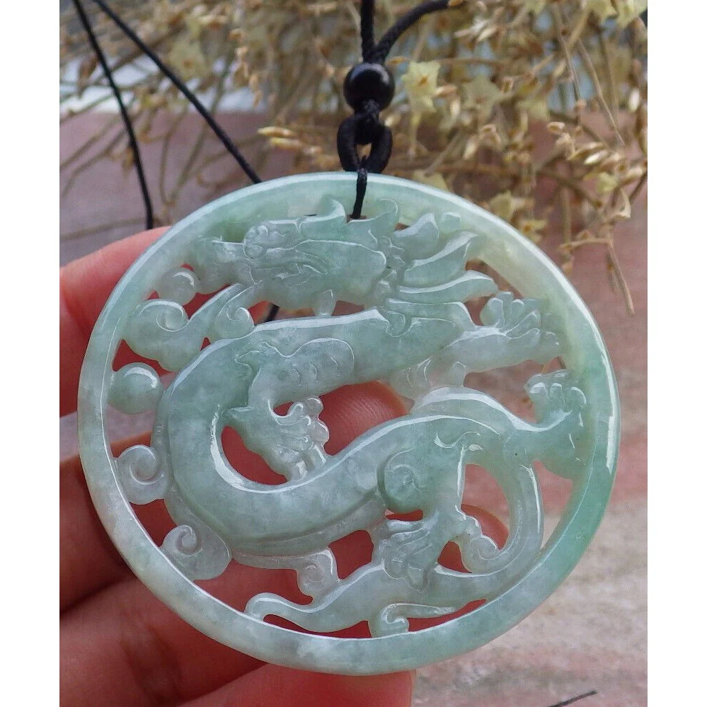 Certified Green Burma Natural A Jade Jadeite Pendant Dragon Circle - Image 16